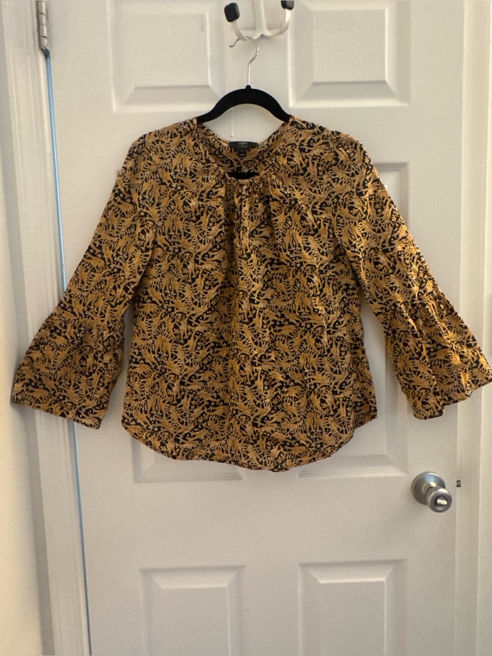 J. Crew Drake’s Lindon Mustard Yellow and Black Goraffe Blouse